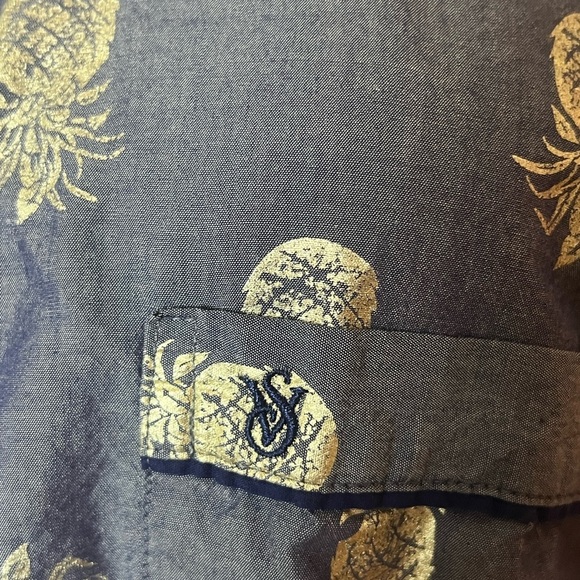 VICTORIAS SECRET PAJAMA TOP BLUE GOLD PINEAPPLES SZ MED TROPICAL METALLIC - Picture 4 of 8